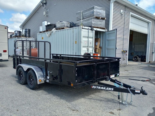 2024 PJ Trailers 7×14 7K Powder Coated Open Utility w/Rear Ramp Gate, Solid Metal Side Walls image 0