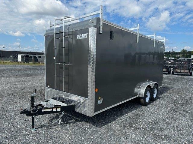 Car Mate 7 x 18 Enclosed Contractor Trailer – Exterior Tool Doors image 1