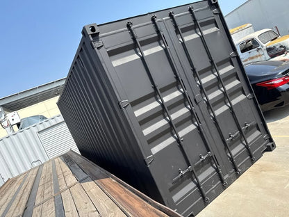 20ft Used Shipping Container – Matte Black w/ 12’ Side Roll-Up Door image 1