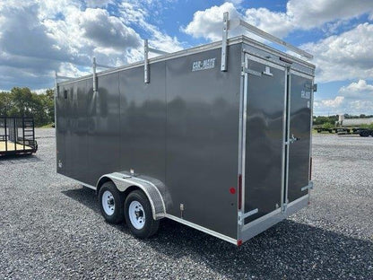 Car Mate 7 x 18 Enclosed Contractor Trailer – Exterior Tool Doors image 2