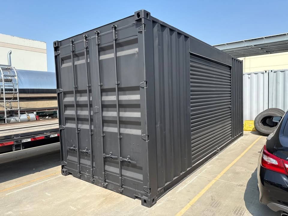 20ft Used Shipping Container – Matte Black w/ 12’ Side Roll-Up Door image 0