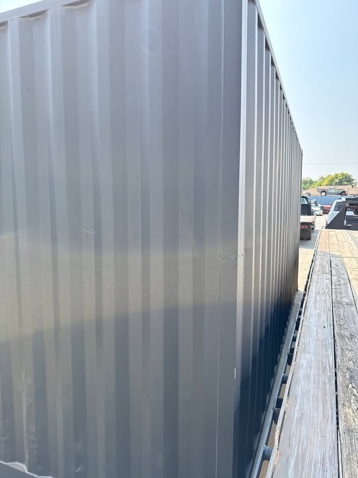 20ft Used Shipping Container – Matte Black w/ 12’ Side Roll-Up Door image 2